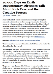 Westword: 20,000 Days on Earth