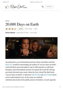 RogerEbert.com: 20,000 Days on Earth movie review