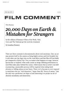 Film Comment: 20,000 Days on Earth (Romney’s Films of the Week)