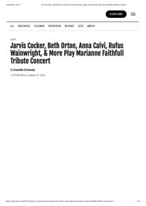Stereogum: Jarvis Cocker, Beth Orton, Anna Calvi, Rufus Wainwright, & More Play Marianne Faithfull Tribute Concert