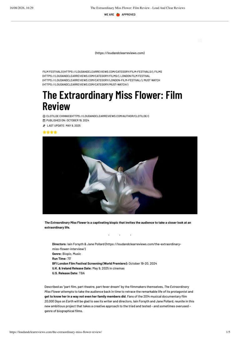 Loud and Clear Reviews: The Extraordinary Miss Flower — Film Review