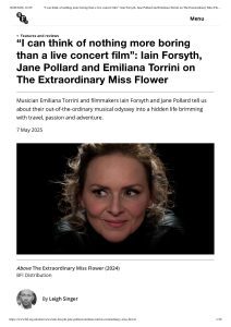 BFI: “I can think of nothing more boring than a live concert film” — Iain Forsyth, Jane Pollard and Emiliana Torrini on The Extraordinary Miss Flower